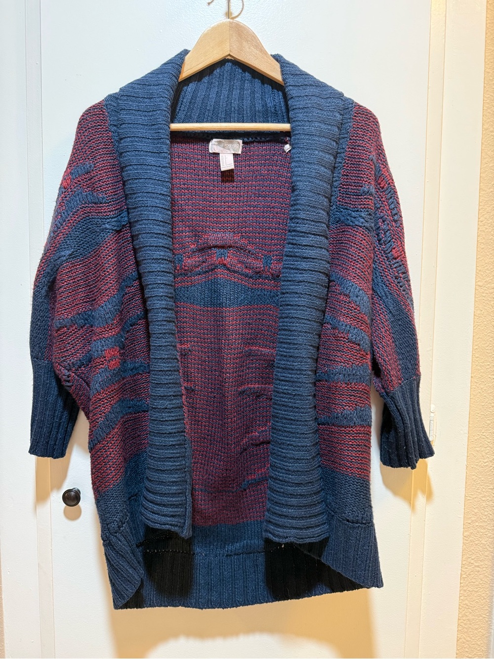 Forever 21 Navy & Burgundy Open-Front Shawl Collar Cardigan